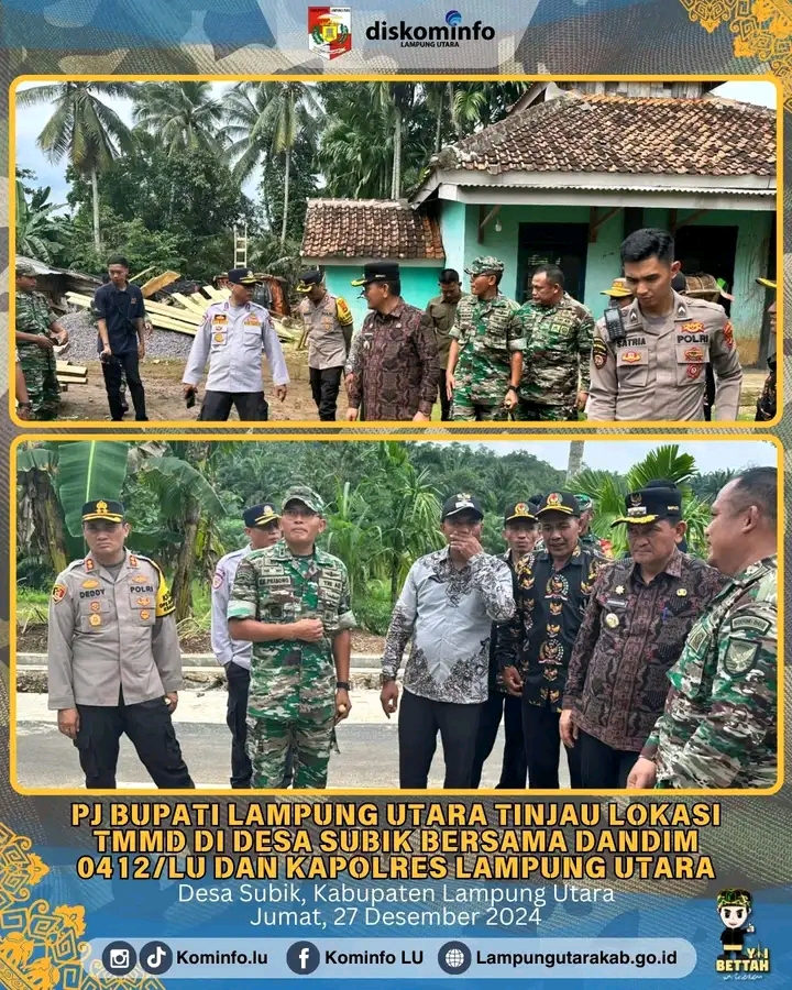 Pj,Bupati Lampung Utara Tinjau Lokasi TMMD DI Desa Subik Bersama Dandim 0412/ LU dan Kapolres Lampung Utara