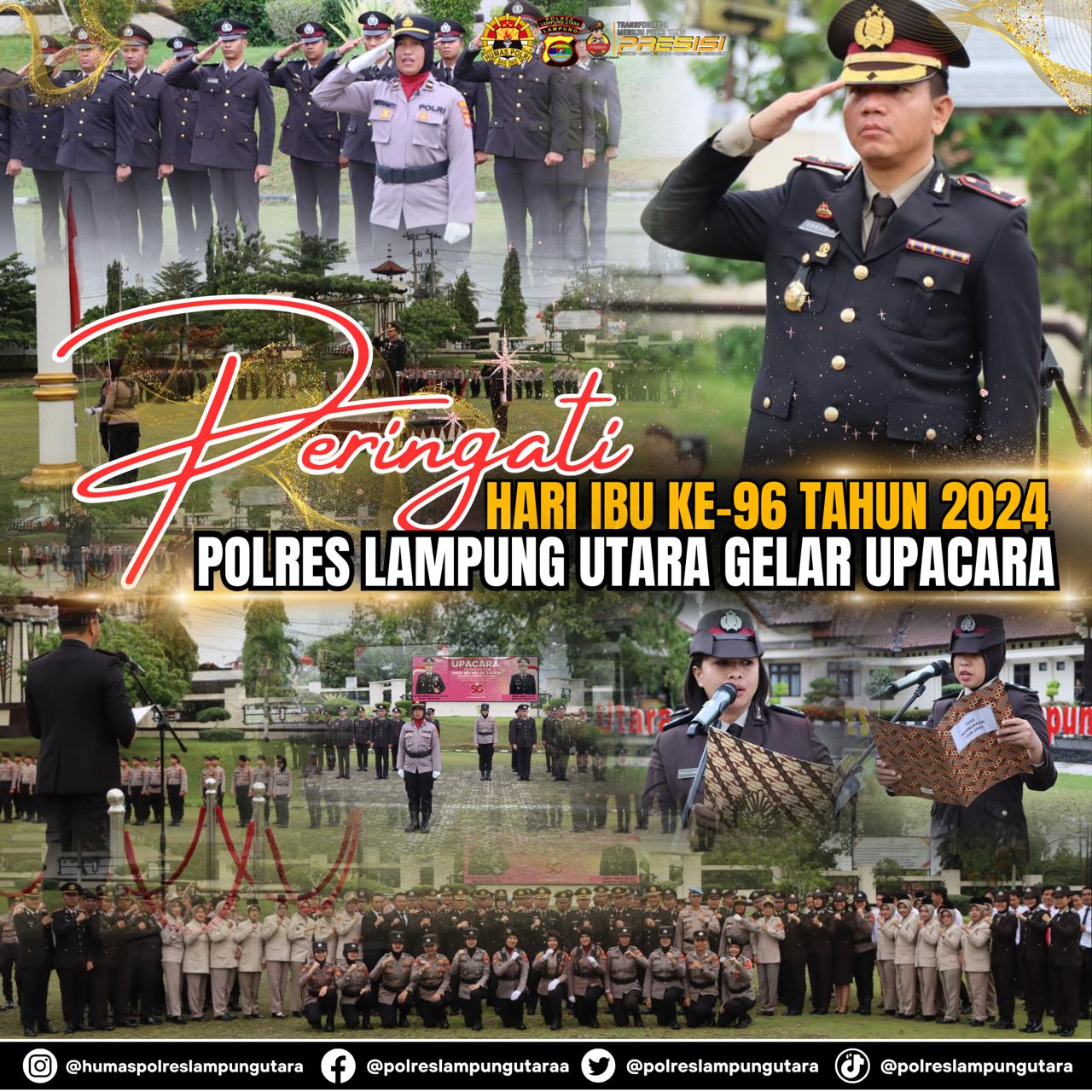 Peringatan Hari Ibu ke-96 Tahun 2024, Polres Lampung Utara Gelar Upacara