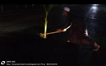 Beberapa Warga Masyarakat dan Angota Satgasus Bai Menanam Pohon Pisang di Jalan Medan B.Aceh