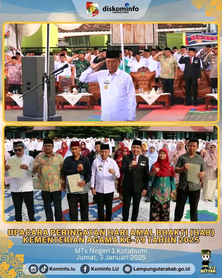 Pj, Bupati Lampung Utara,Yg di Wakili Oleh Asisten I , H, Man Kodri, SH .,MM C.P.I.A Memimpin Upacara Peringatan Hari Amal Bhakti (HAB)