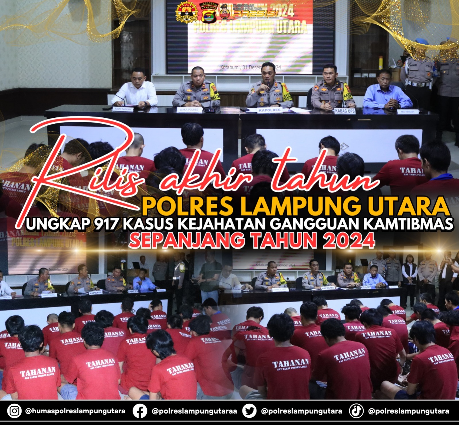 Rilis Akhir Tahun, Polres Lampung Utara Ungkap 917 Kasus Kejahatan Ganguan Kamtibmas Sepanjang Tahun 2024