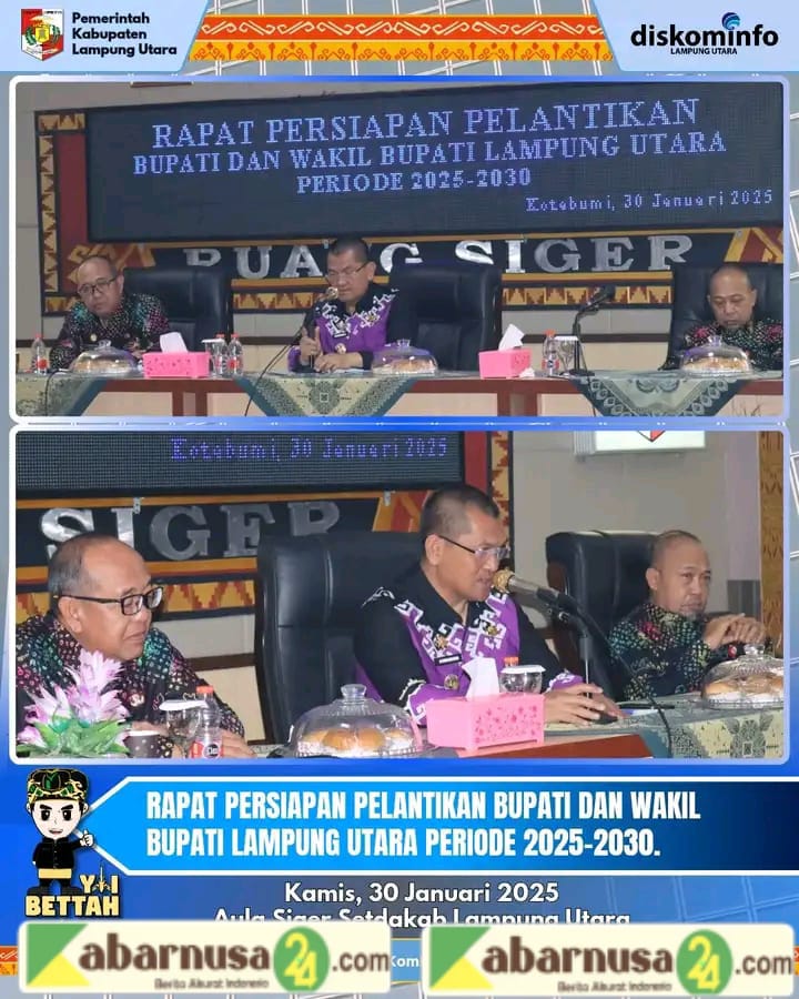 Penjabat ( Pj .) Bupati Lampung Utara Drs. H , Aswarodi , M. Si.,Memimpin Rapat Persiapan Pelantikan Bupati dan wakil Bupati Priode 2025-2030