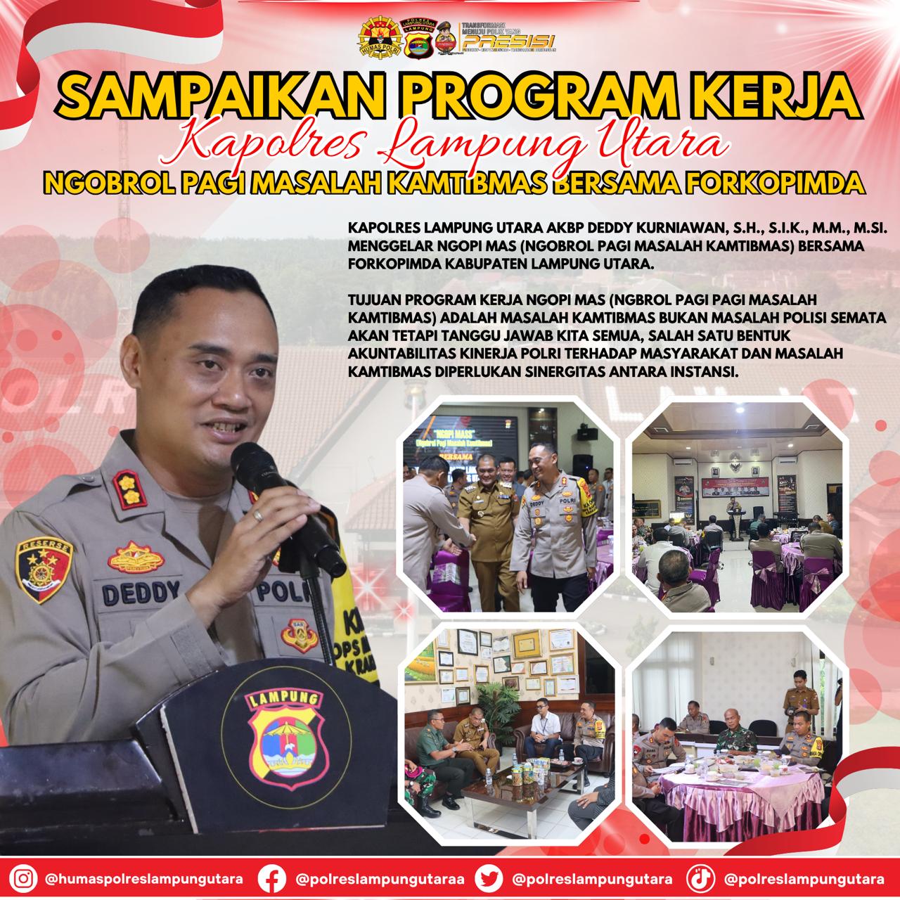 Sampaikan Program Kerja,Kapolres Lampung Utara Gelar Ngopi Mas Bersama Forkompimda