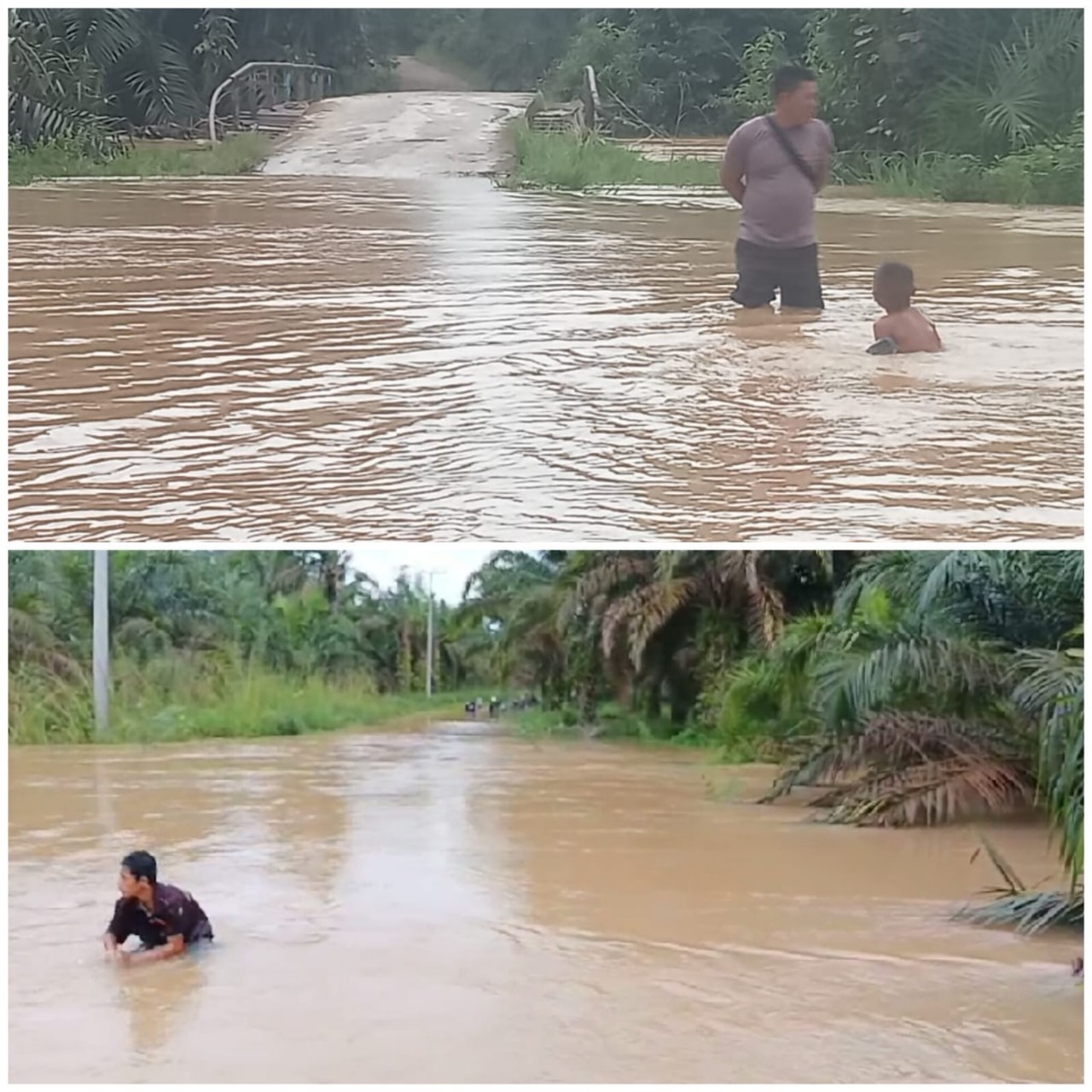 SUNGAI BUNGUR LAHAT MELUAP BANJIRI AKSES JALAN WARGA DESA BATU URIP LUMPUH TOTAL