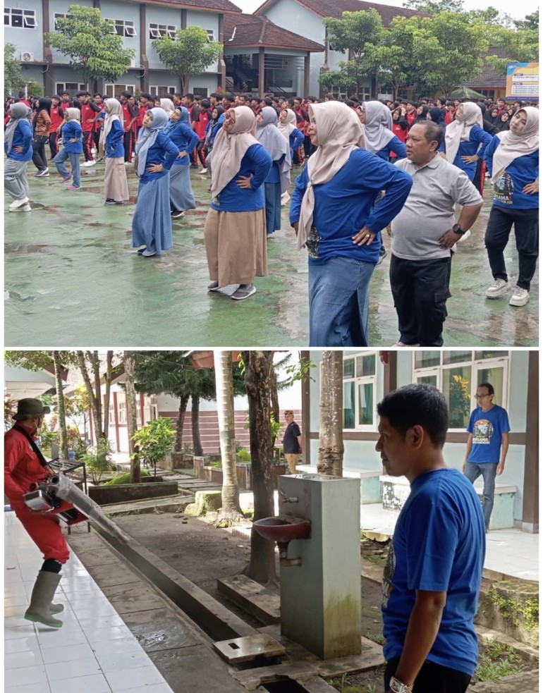 SMKN 1 Bondowoso Lakukan Senam Masal dan Fogging Disekolah