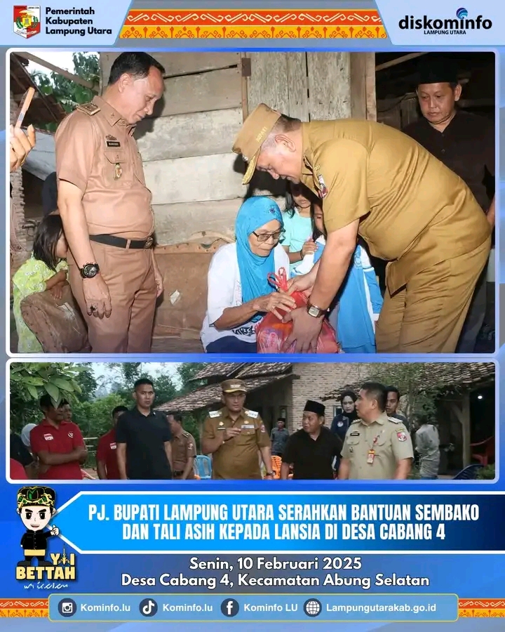 Penjabat (Pj.) Bupati Lampura, Drs. H , Aswarodi , M. Si , Memberikan Sembako dan Tali Asih Kepada Seorang" LANSIA"