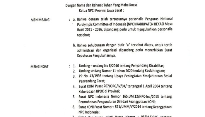 Bobrok…!!! Kepengurusan NPCI Kab Bekasi Di Huni 65 Persen Yang Bukan Disabilitas