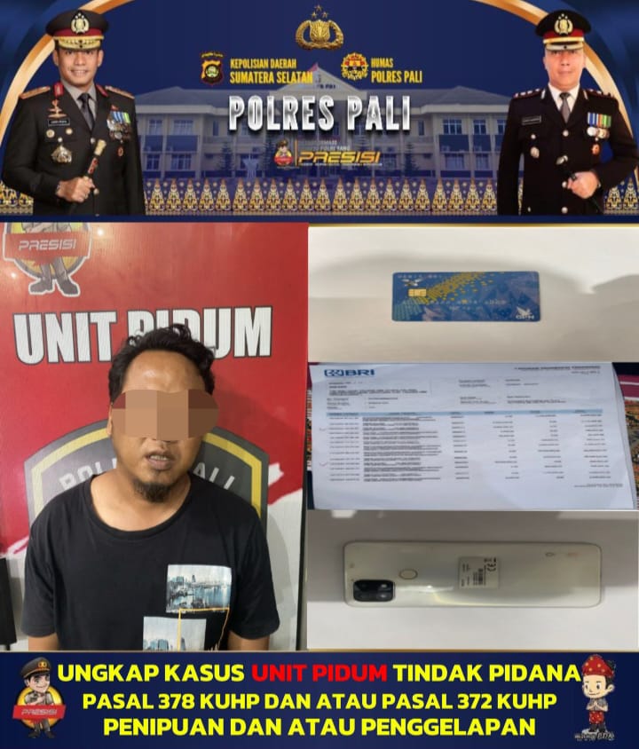 Polres PALI Tangkap Pelaku Penipuan dan Penggelapan Uang Rp 27,5 Juta di Talang Ubi