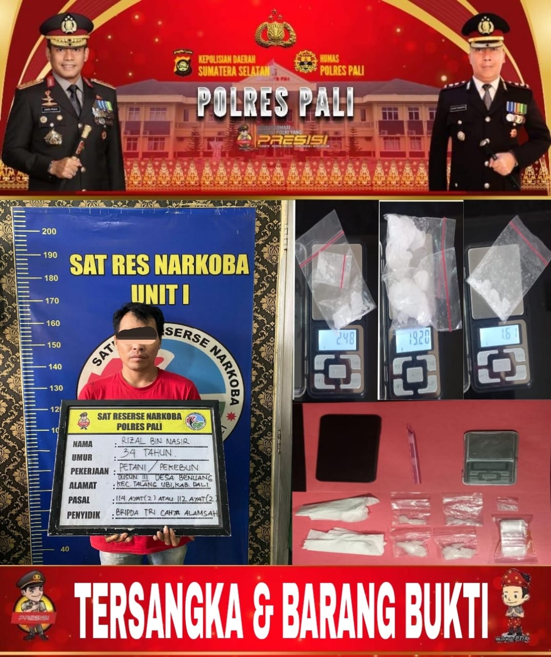 Seorang Pria Pengedar Narkotika Diamankan Polisi, Barang Bukti Sabu 23,29 Gram Disita