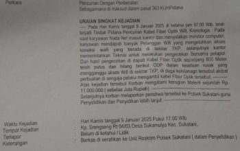 Dokumentasi Ft.kabarnusa24.com surat tanda terima laporan polisi polsek sukatani wilayah hukum POLDA METRO JAYA