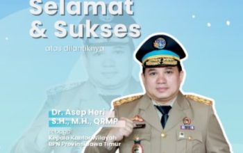 Segenap Karyawan dan Karyawati Kantor Pertanahan Kabupaten Bondowoso mengucapkan selamat atas dilantiknya Bapak Dr. Asep Heri, S.H., M.H., QRMP sebagai Kepala Kantor Wilayah BPN Provinsi Jawa Timur.