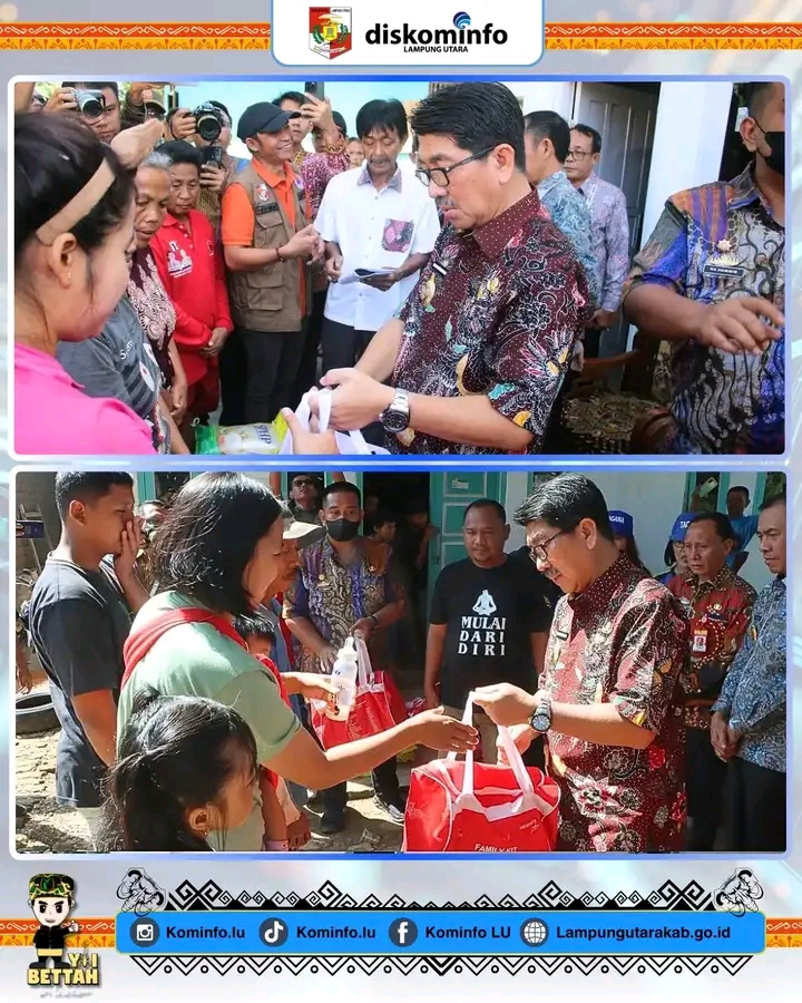 Bupati Lampung Utara Tinjau dan Salurkan Bantuan Bagi Korban Banjir di Kecamatan Kotabumi Selatan