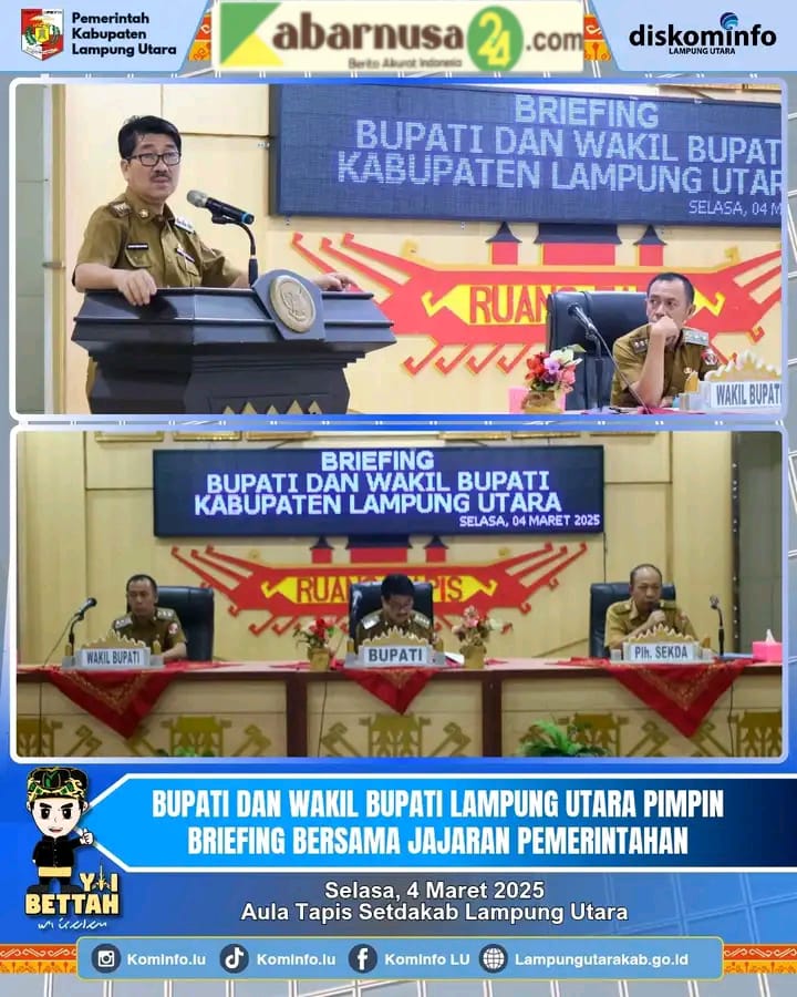 Bupati dan Wakil Bupati Lampung Utara Pimpin Briefing Bersama Jajaran Pemerintahan