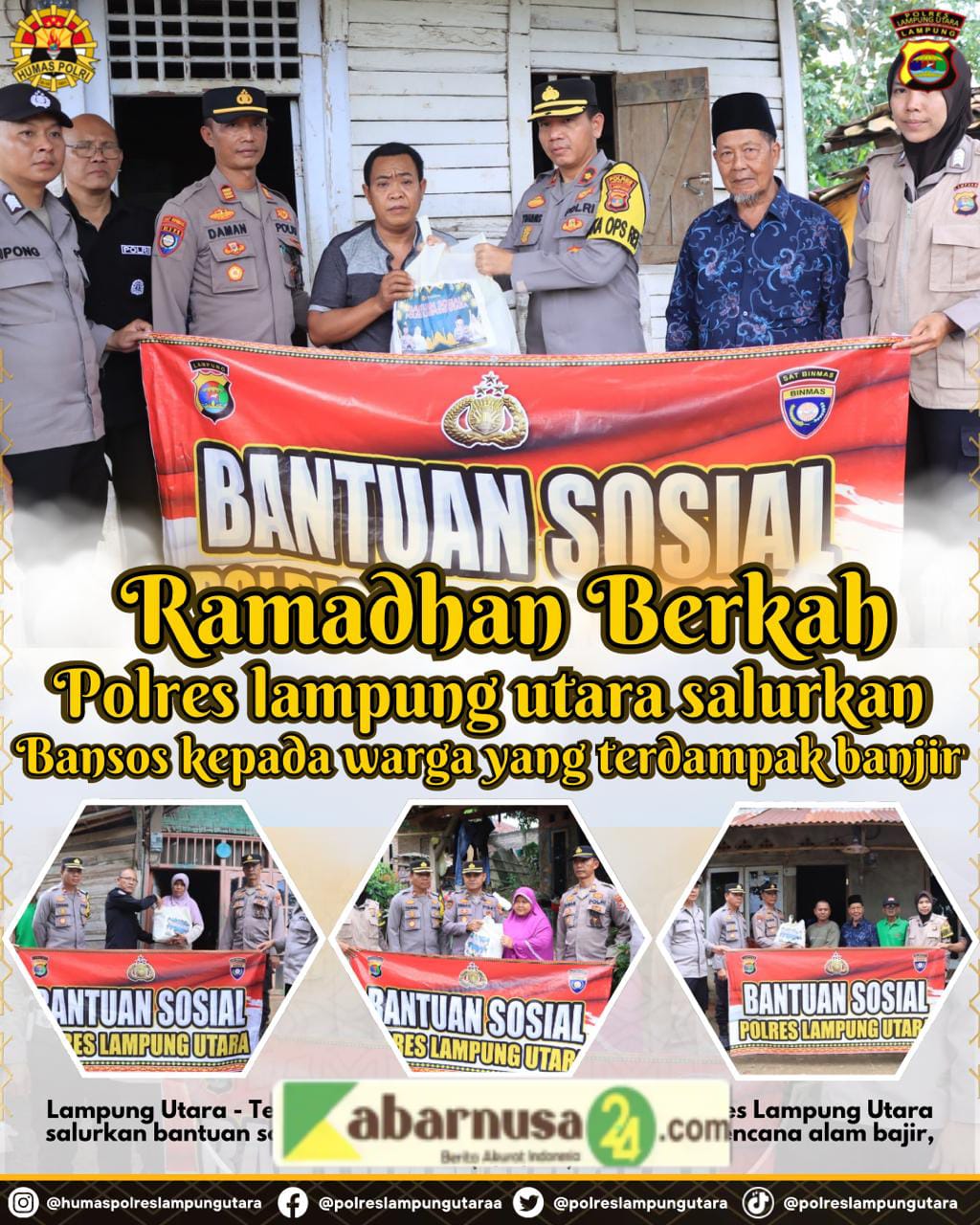 Ramadhan Berkah, Polres Lampung Utara Salurkan Bansos Kepada Warga yang Terdampak Banjir