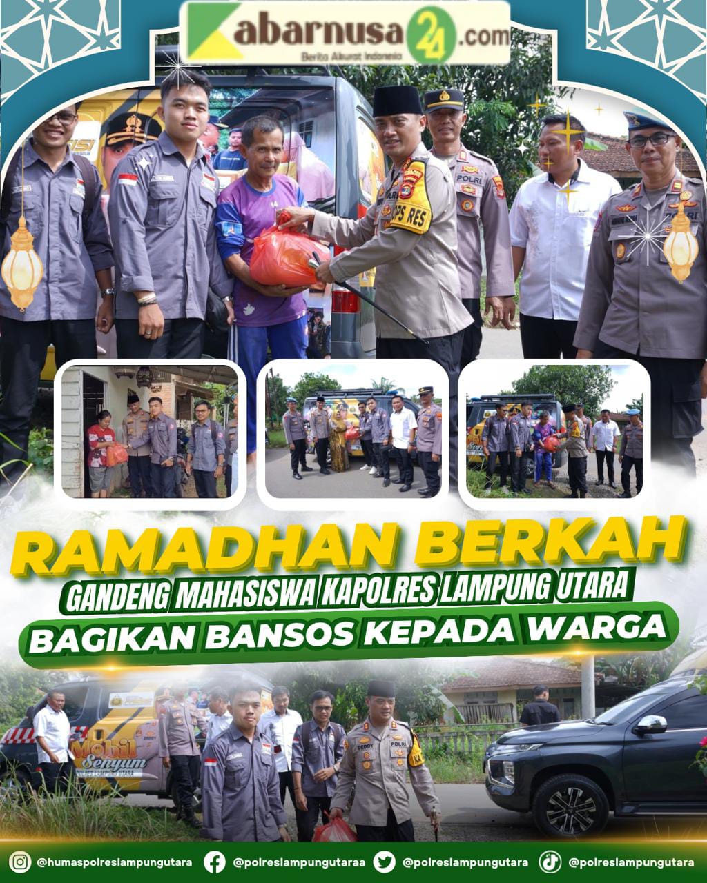 Ramadhan Berkah, Gandeng Mahasiswa Kapolres Lampung Utara Bagikan Bansos Kepada Warga