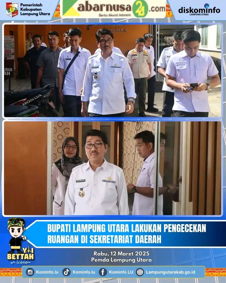 Bupati Lampung Utara Lakukan Pengecekan Ruangan di Sekretaris Daerah