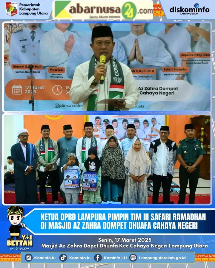 Ketua DPRD Lampung Utara Pimpin Tim III Safari Ramadan di Masjid Az Zahra Dompet Dhuafa