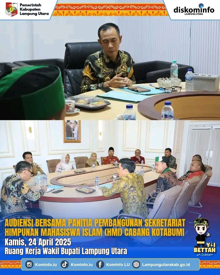 Wakil Bupati Lampung Utara Terima Audensi Dengan Panitia Pembangunan Sekretariat HMI Cabang Kotabumi Lampung Utara