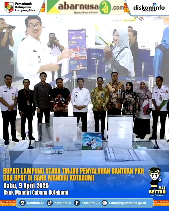 Bupati Lampung Utara Tinjau Penyaluran Bantuan PKH dan BPNT di Bank Mandiri Kotabumi