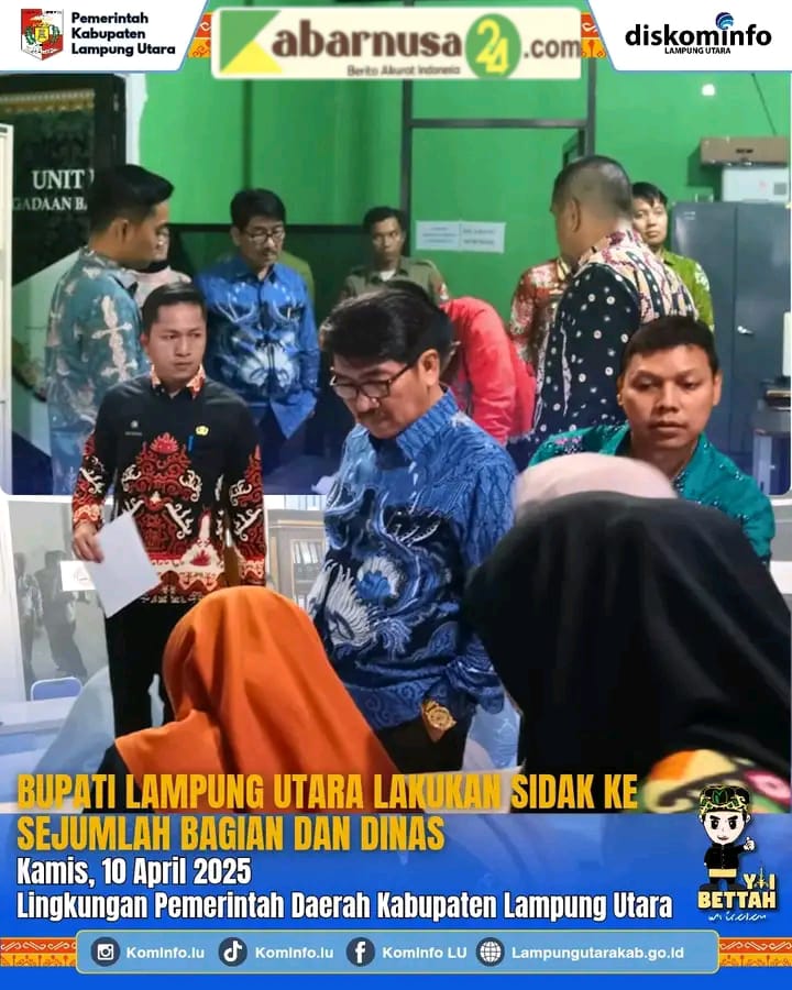 Bupati Lampung Utara Lakukan Sidak Ke Sejumlah Bagian dan Dinas