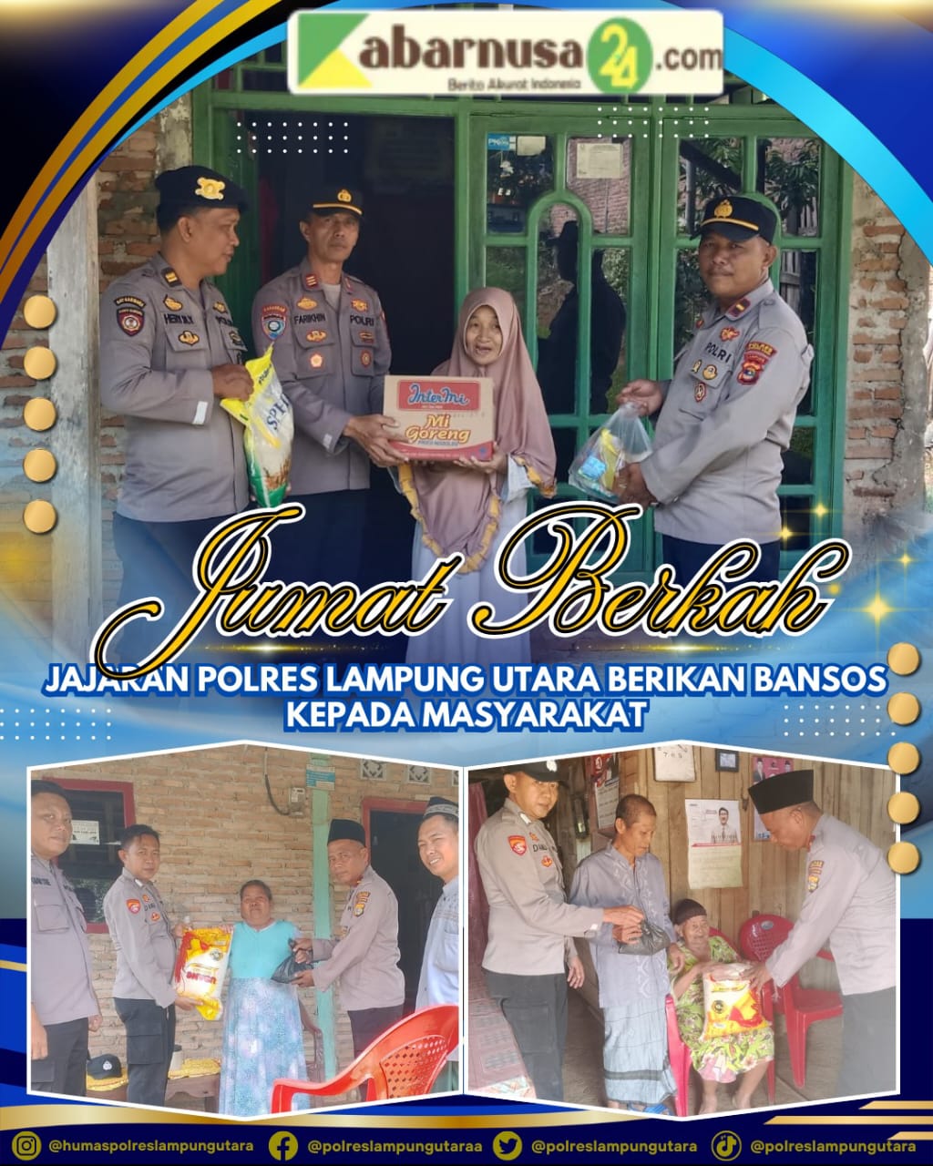 Jum'at Berkah, Jajaran Polres Lampung Utara Berikan Bansos Kepada Masyarakat