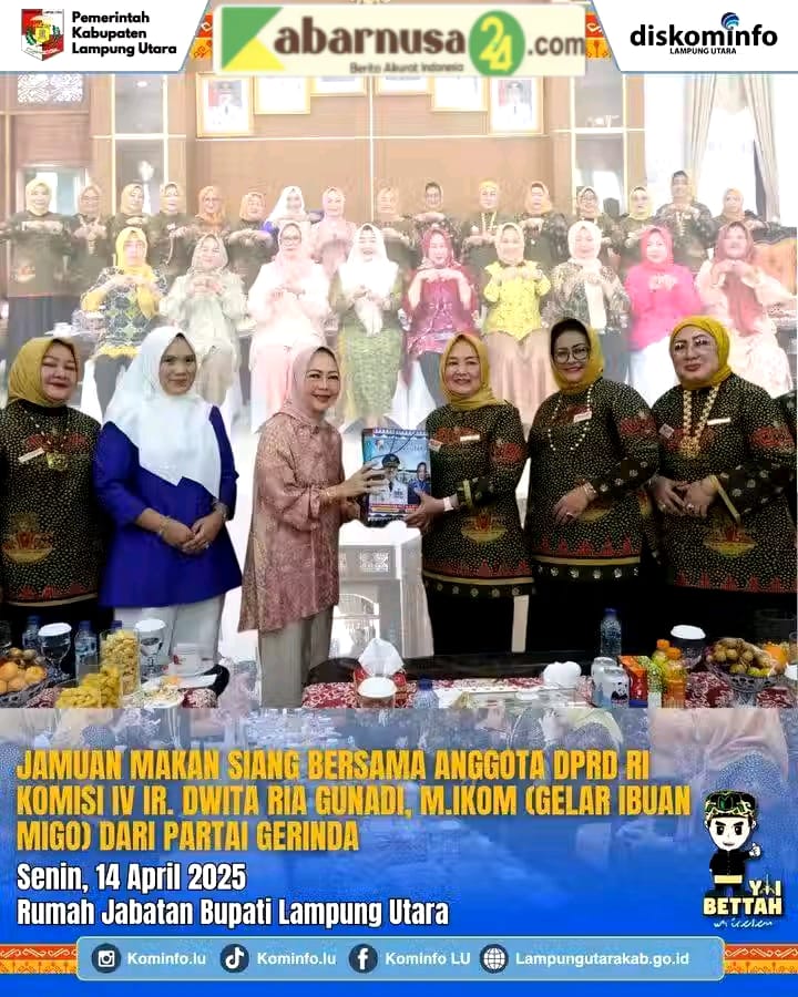 Ketua Tp - PKK Lampung Utara Terima Kunjungan Ketua DPP Mighrul Lampung Bersatu dan Anggota DPR RI Komisi IV Ir. Dwita Ria Gunadi