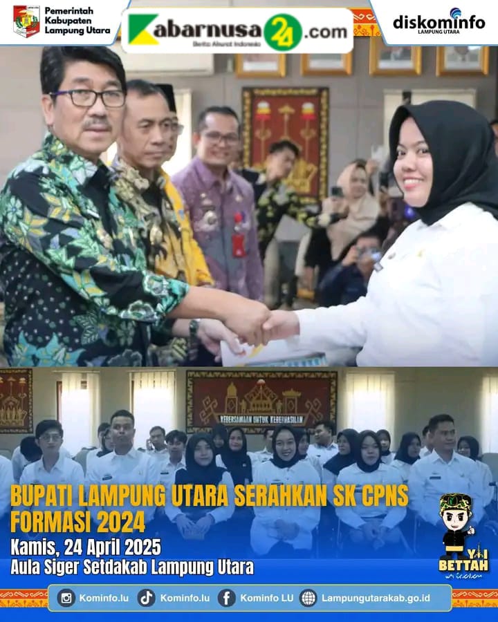 Bupati Lampung Utara Serahkan Petikan SK CPNS Formasi Tahun 2024 Dorong Semangat Pengabdian dan Profesional ASN Muda