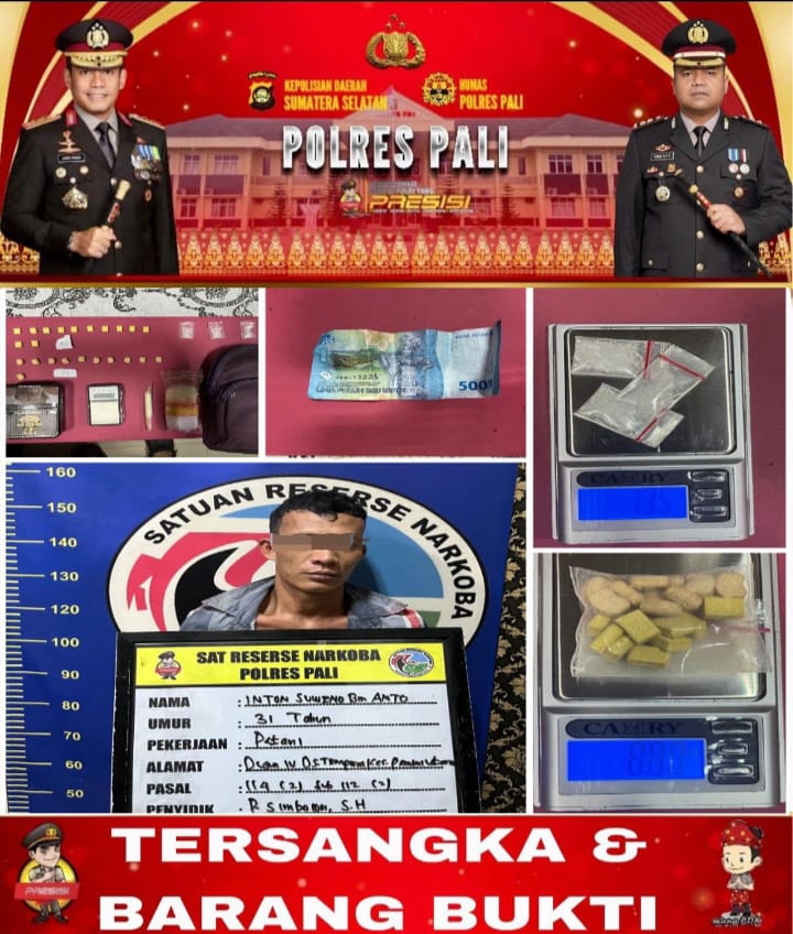 SATRESNARKOBA POLRES PALI BERHASIL UNGKAP KASUS PEREDARAN NARKOTIKA DI DESA TEMPIRAI