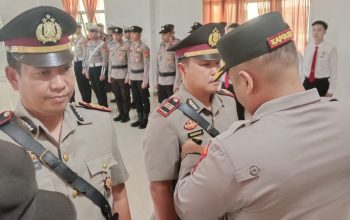 Suasana khidmat Menyelimuti Lantai II Gedung Dalmas Polres Penukal Abab Lematang Ilir (PALI) Saat digelarnya Upacara Serah Terima Jabatan (sertijab)