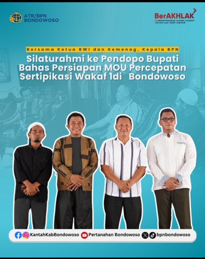 Kepala BPN Silaturahmi ke Pendopo Bupati Bondowoso, Bahas Persiapan MOU Percepatan Sertipikasi Wakaf