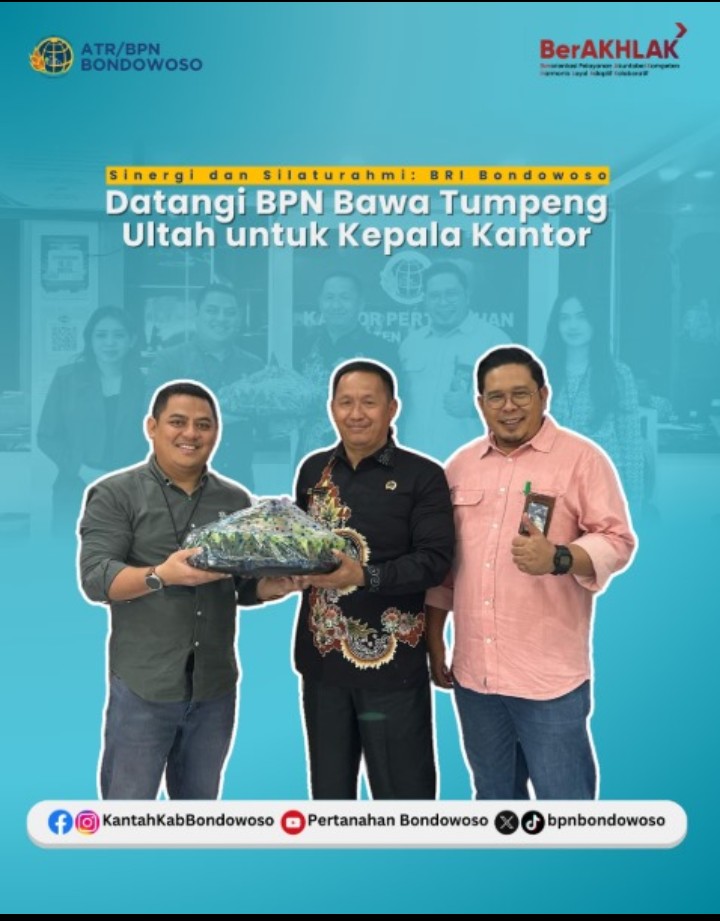 Sinergi dan Silaturahmi: BRI Bondowoso Datangi BPN Bawa Tumpeng Ultah untuk Kepala Kantor