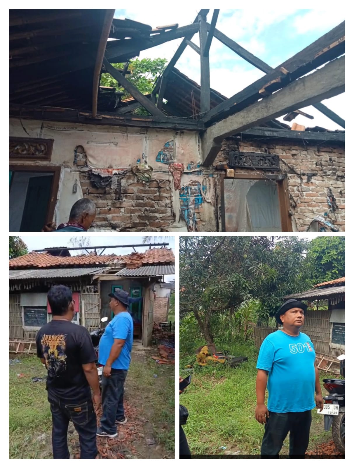 Rumah Warga Cipayung Tersambar Petir Hingga terbakar, Kepala Desa Dan Warga Sekitar Sigap cara Swadaya Memperbaiki Kerusakan
