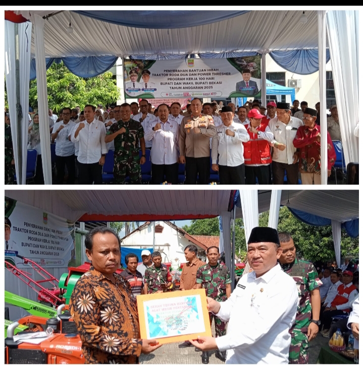 Penyerahan Bantuan Hibah Traktor Roda Dua dan Power Thresher Program Kerja 100 Hari Bupati dan Wakil Bupati