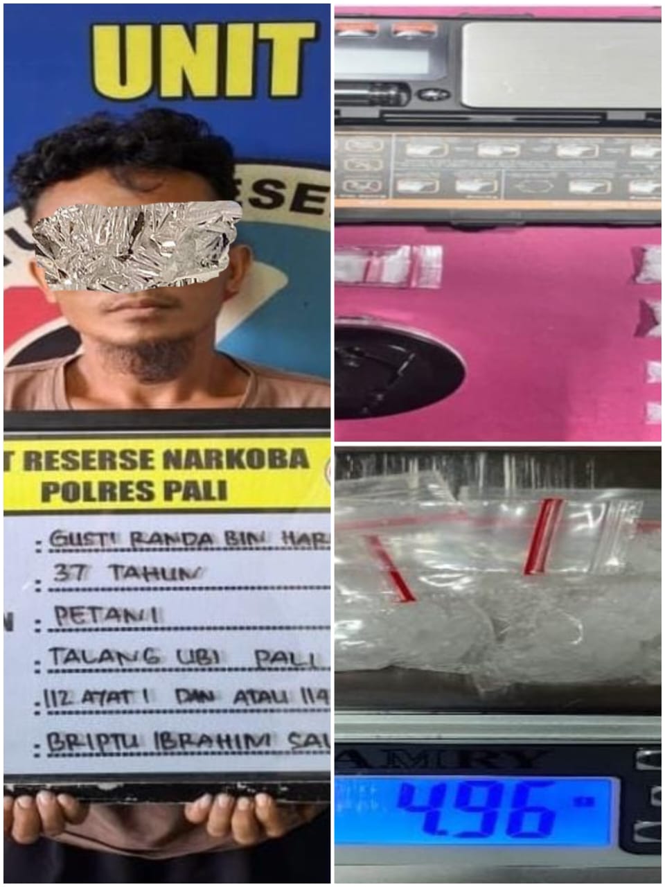 Satresnarkoba Polres PALI Tangkap Pengedar Sabu di Desa Benuang, 4,96 Gram Barang Bukti Diamankan