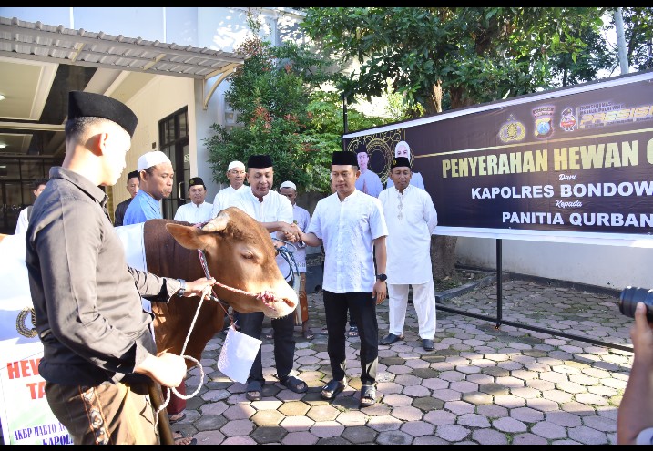 Kapolres Bondowoso Serahkan Hewan Qurban kepada Panitia Qurban dalam Rangka Idul Adha 2025