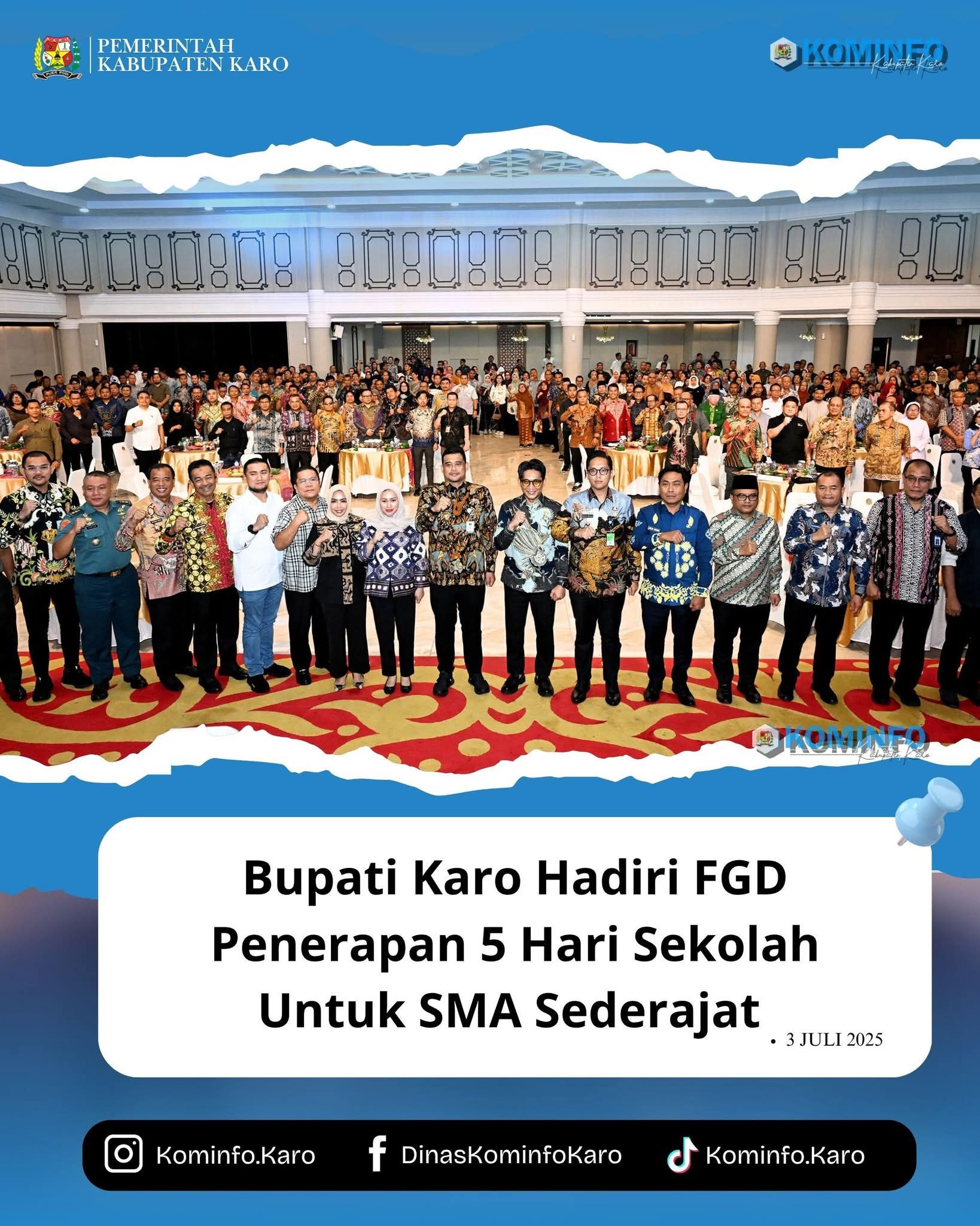 Bupati Karo Mengikuti FGD 5 Hari Sekolah untuk SMA sederajat