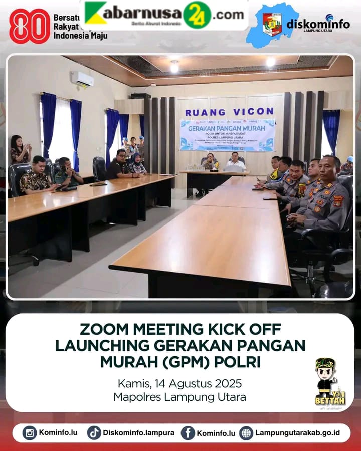 Bupati Lampung Utara Diwakili Asisten III Hadiri Zoom Meeting Kick Off Launching Gerakan Pangan Murah (GPM) Polri