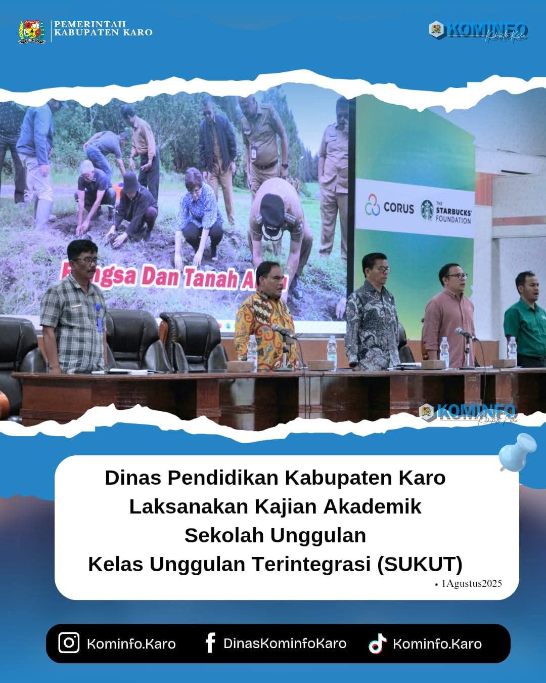 Dinas Pendidikan Kabupaten Karo Laksanakan Kajian Akademik Sekolah Unggulan Kelas Unggulan Terintegrasi (SUKUT)