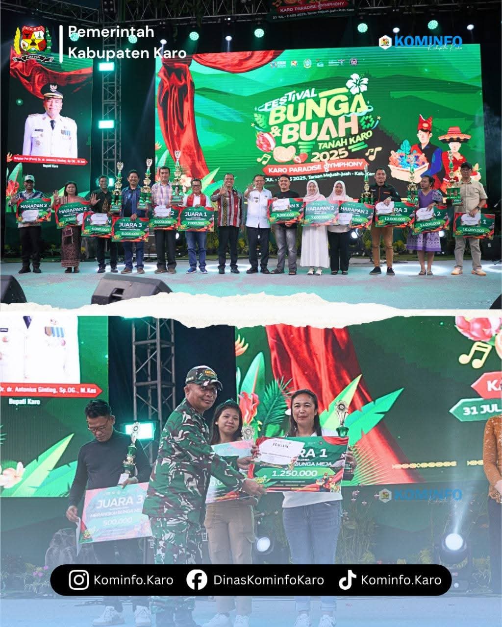Bupati Karo Menyerahkan Hadiah Kepada Para Peraih Juara Lomba di FBB Karo 2025