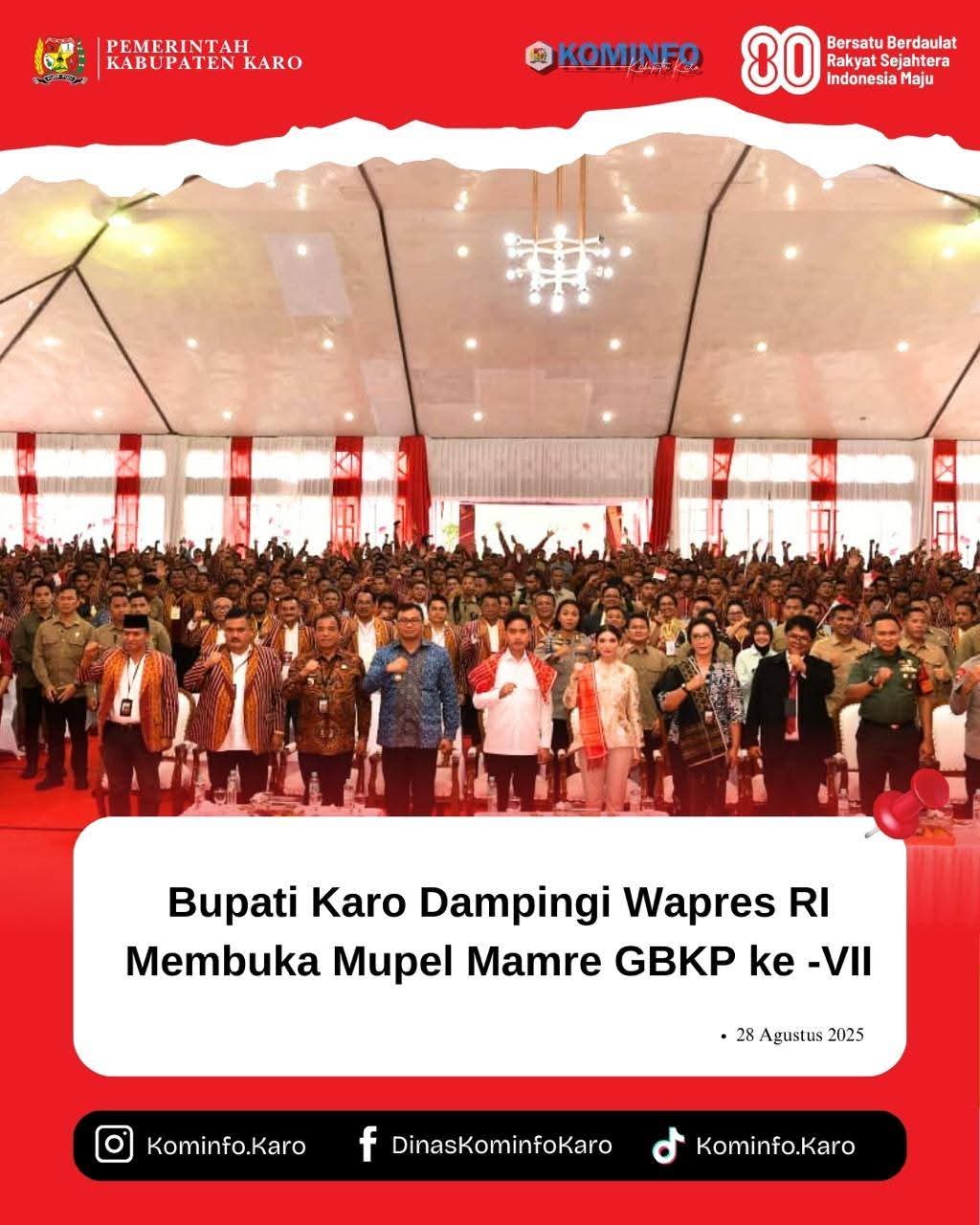 Bupati Karo Dampingi Wapres RI Membuka Mupel Mamre GBKP ke -VII