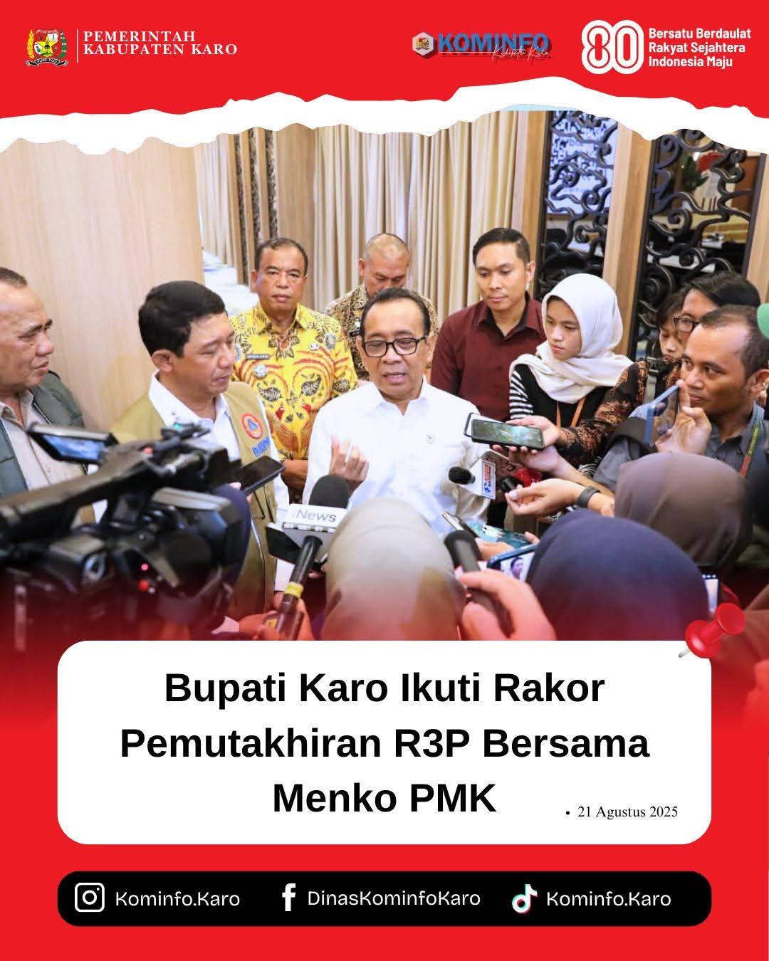 Bupati Karo Ikuti Rakor Pemutakhiran R3P Bersama Menko PMK