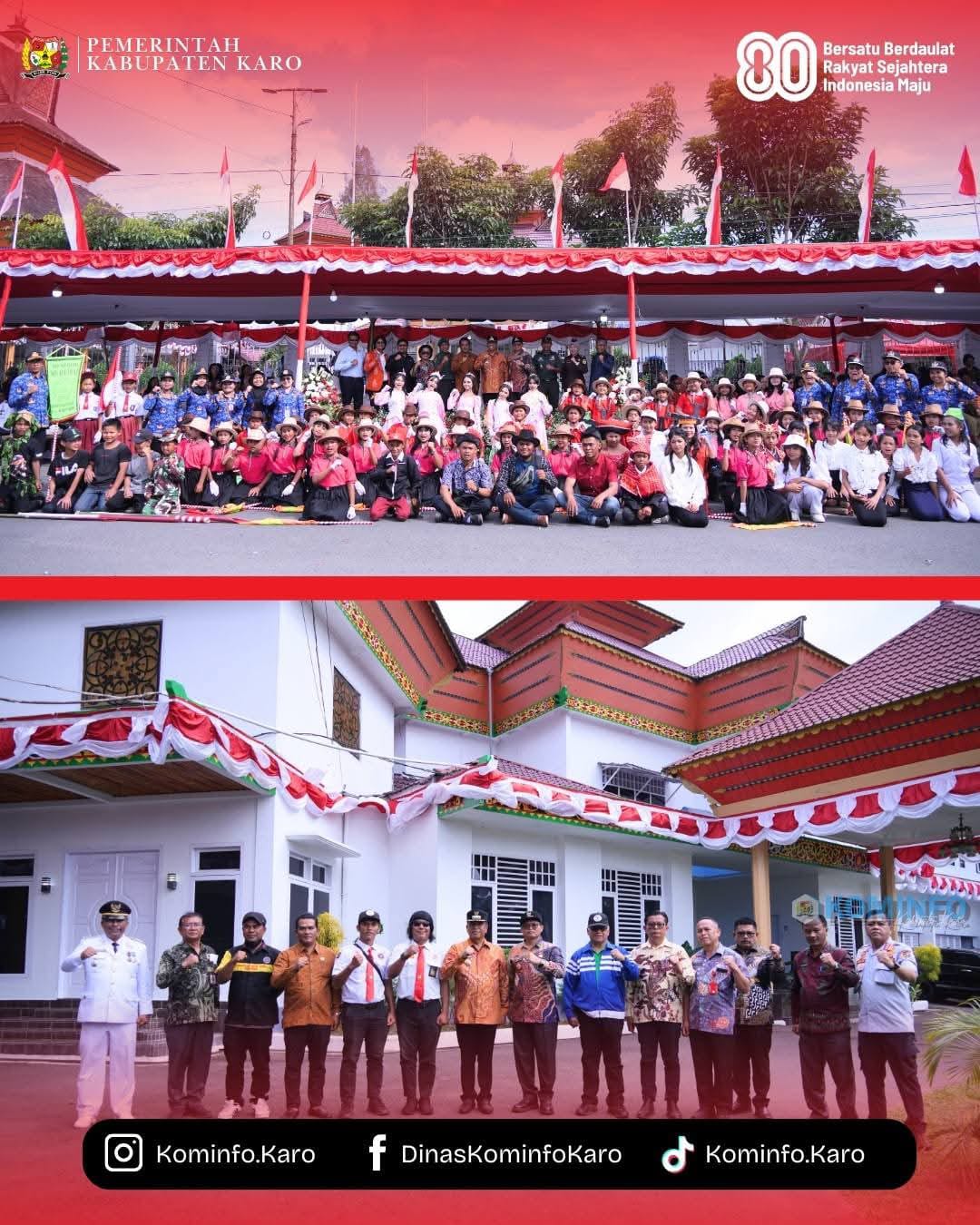 Semarak HUT RI ke-80, Bupati Karo Bertindak sebagai Inspektur Upacara Pawai PAUD/TK/SD di Kota Kabanjahe
