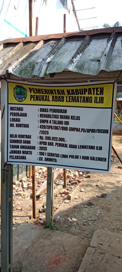 Di duga Mark Up, Rehabilitasi SMP Negeri 4 Talang Ubi Menjadi Sorotan LSM PMP
