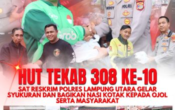 Hut Tekab 308 Ke- 10, Sat Reskrim Polres Lampung Utara Gelar Syukuran Dan Bagikan Nasi Kotak Kepada Ojol serta Masyarakat