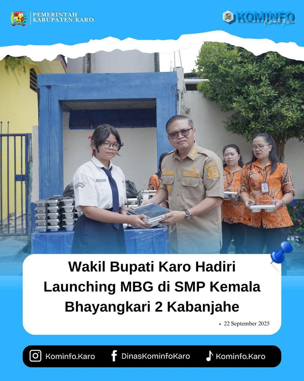Wakil Bupati Karo Hadiri Launching MBG di SMP Kemala Bhayangkari 2 Kabanjahe
