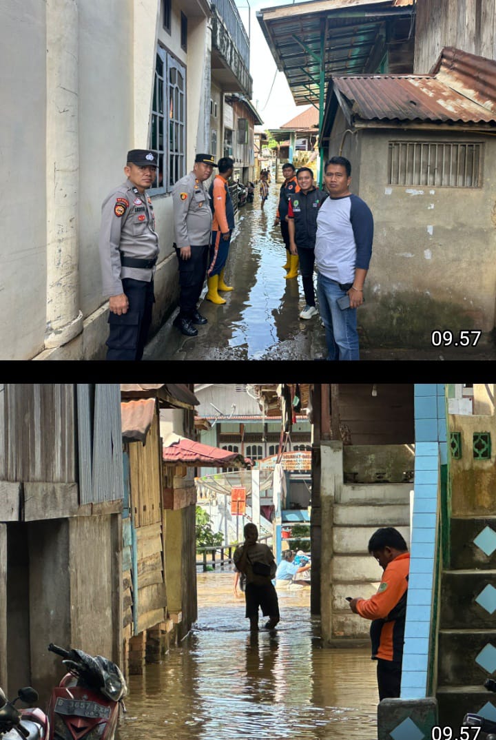 Intensitas Hujan Tinggi Dalam Beberapa Hari Terakhir, Kapolsek Talang Ubi, AKP Ardiansyah, S.H., Turun Ke Lokasi Banjir di Talang Pipa