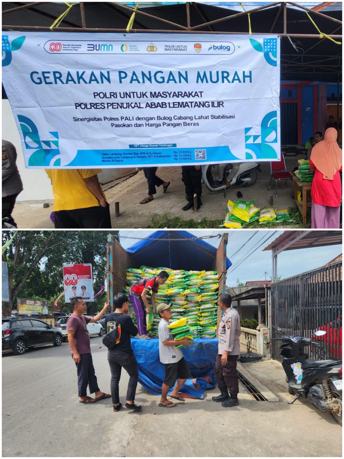 Polres PALI Gelar Gerakan Pangan Murah di Kecamatan Abab, 10 Ton Beras Ludes Terjual