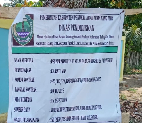 Di duga Tidak Sesuai RAB Pembangunan Penambahan Ruang Kelas SD 26 Talang Ubi Menjadi Sorotan LSM PMP