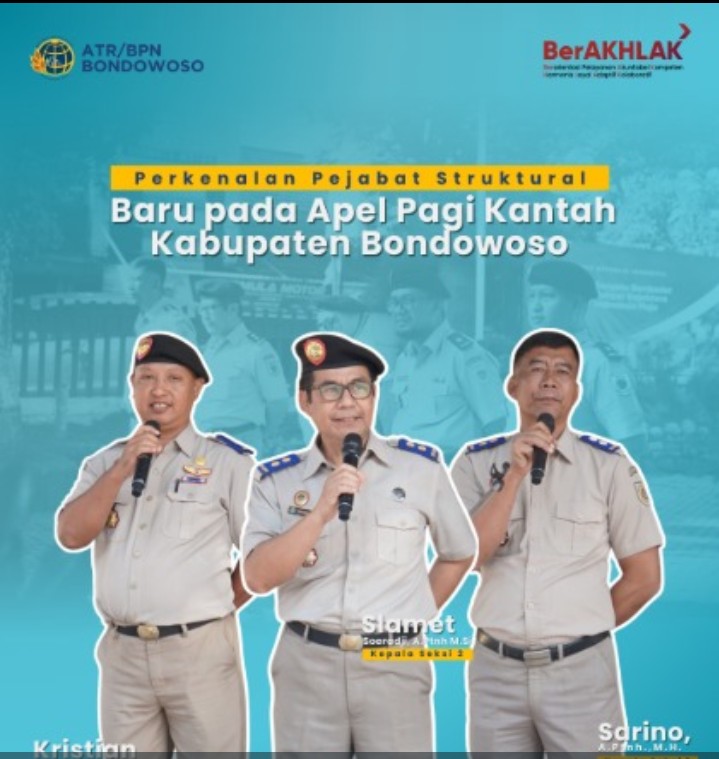 Dokumentasi Apel Pagi, Selasa 16 September 2025, yang dirangkaikan dengan perkenalan Pejabat Struktural baru Kantor Pertanahan Kabupaten Bondowoso.