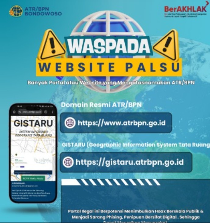 WASPADA WEBSITE PALSU! 🚨 Saat ini banyak portal atau website yang mengatasnamakan ATR/BPN.